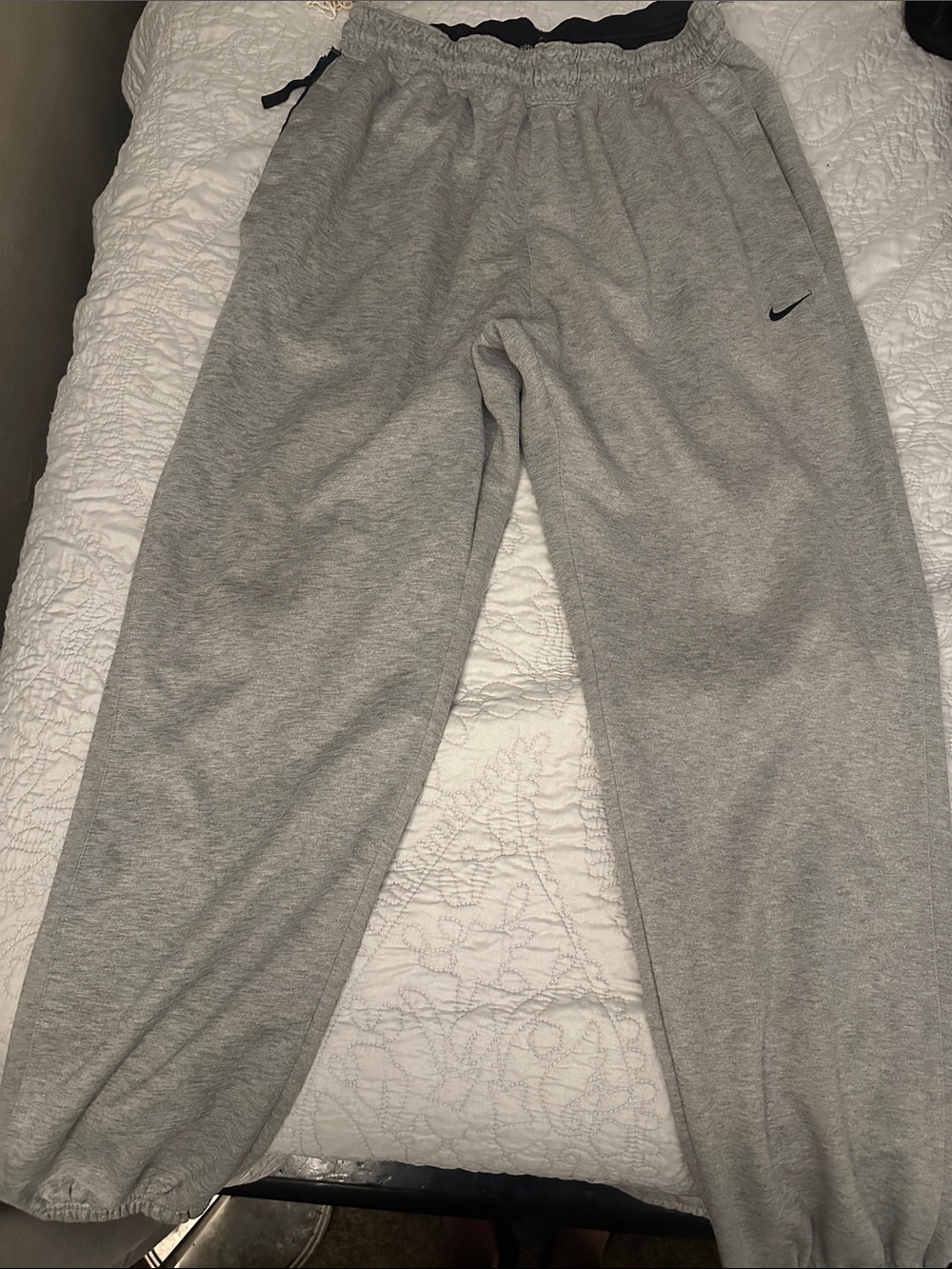Nike Kids Light Grey Jogger Sweatpants with Black Swoosh